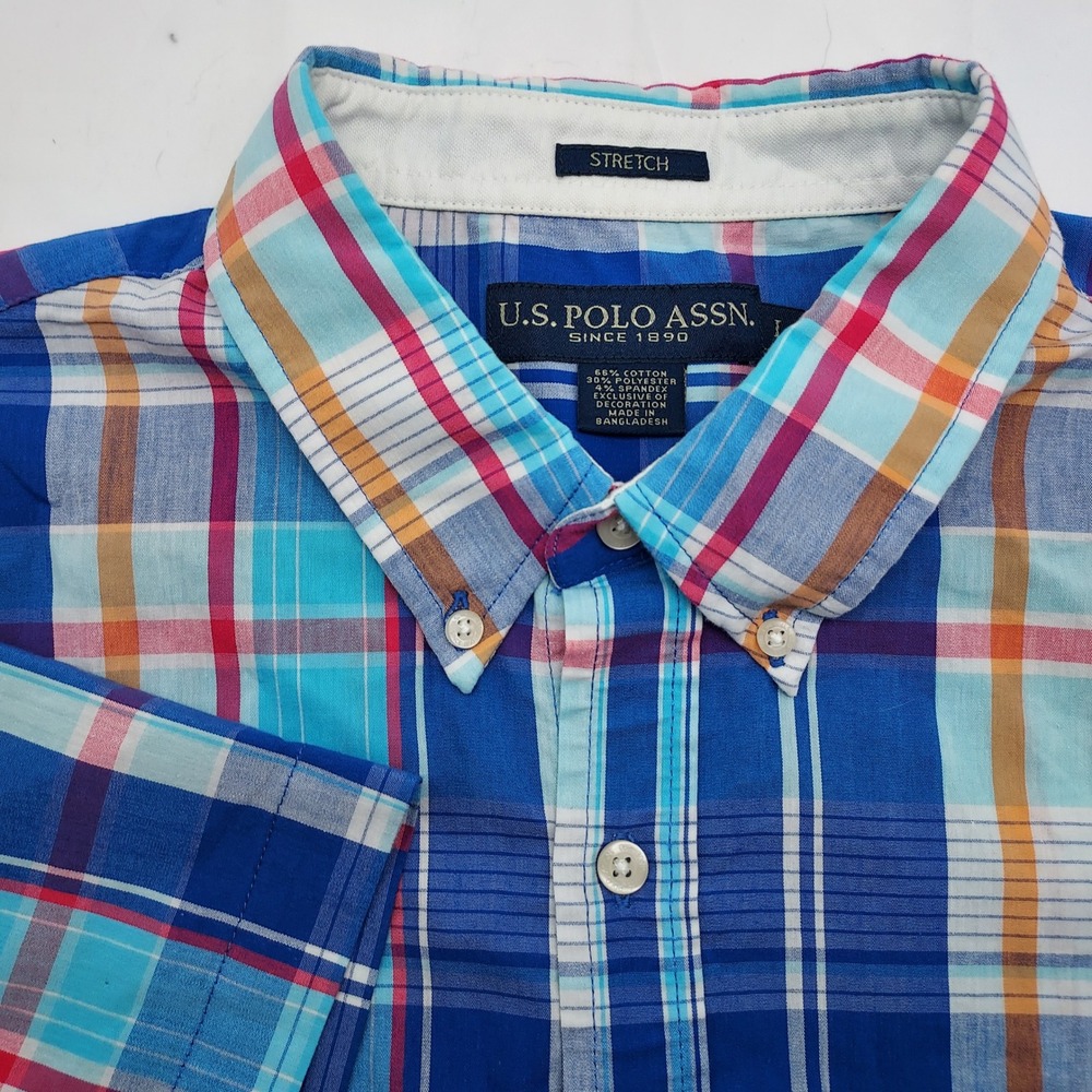 U.S. Polo Assn. Men's Plaid Stretch‎ Short Sleeve Button Down Shirt
